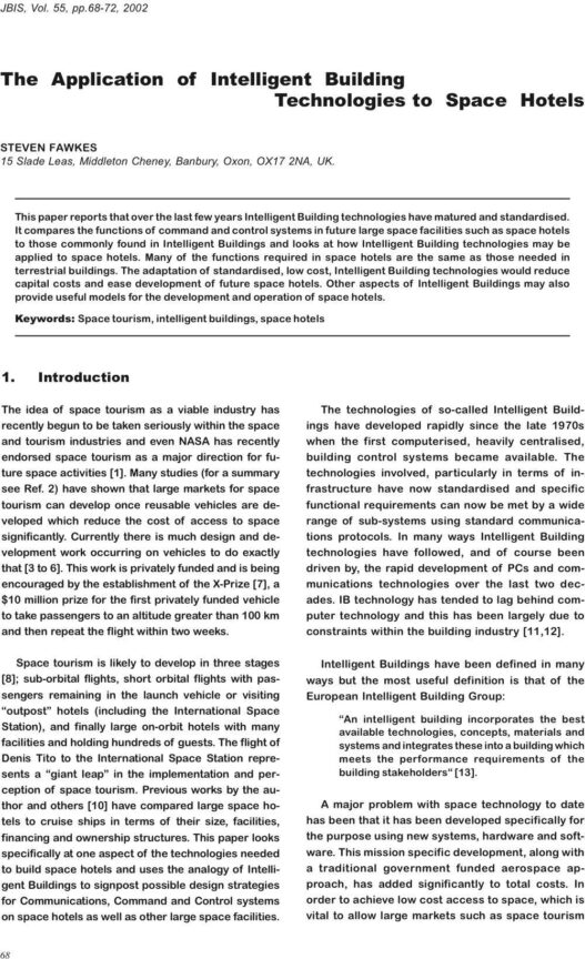The Application of Intelligent Building Technologies to Space Hotels