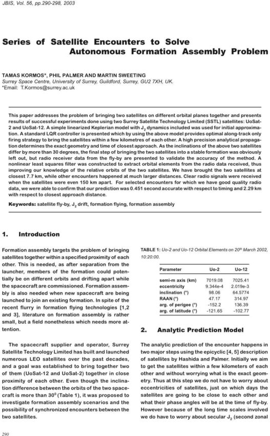 Series of Satellite Encounters to Solve Autonomous Formation Assembly Problem