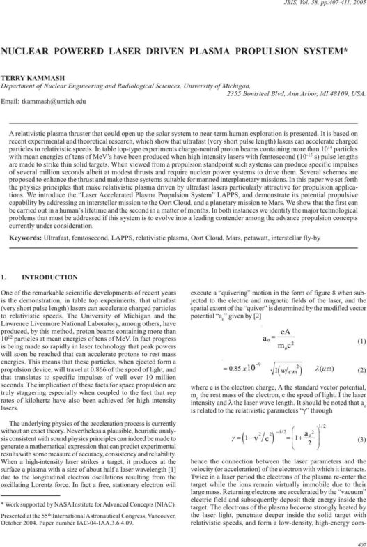 Nuclear Powered Laser Driven Plasma Propulsion System