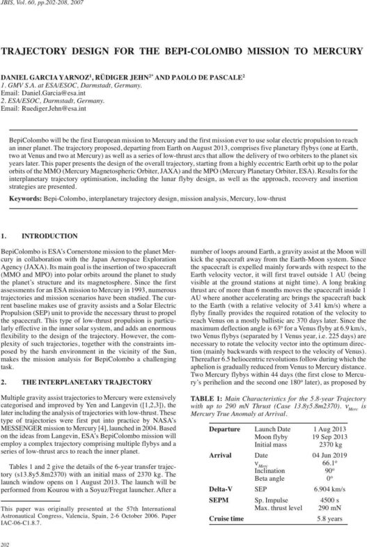 Trajectory for the Bepi-Colombo Mission for Mercury