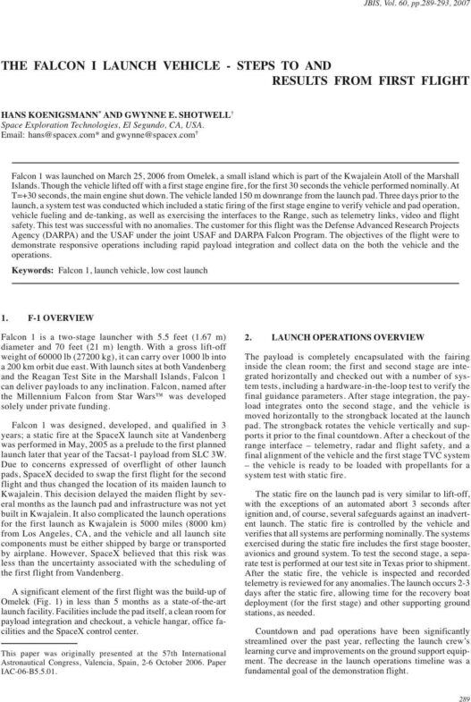 The Falcon I Launch Vehicle - Steps to and Results from the First Flight