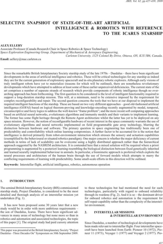 Selective Snapshot of State-of-the-Art Artificial Intelligence & Robotics with Reference to the Icarus Starship