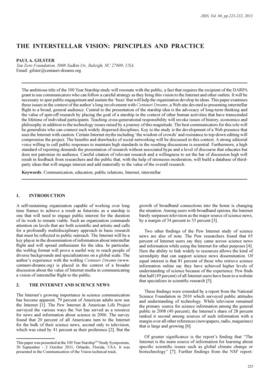 The Interstellar Vision: Principles and Practice