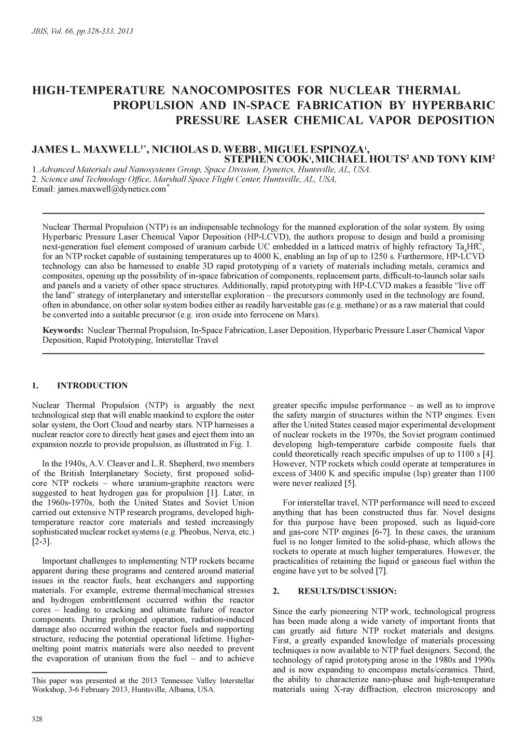 High Temperature Nanocomposites For Nuclear Thermal Propulsion and In-Space Fabrication by Hyperbaric Pressure Laser Chemical Vapor Deposition