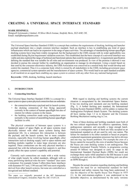 Creating A Universal Space Interface Standard