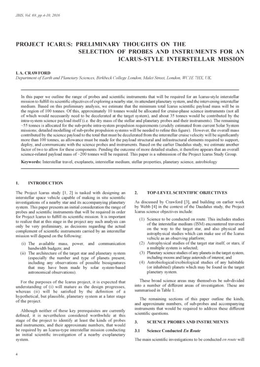 Project Icarus: Preliminary Thoughts on the Selection of Probes and Instruments for an Icarus-style Interstellar Mission
