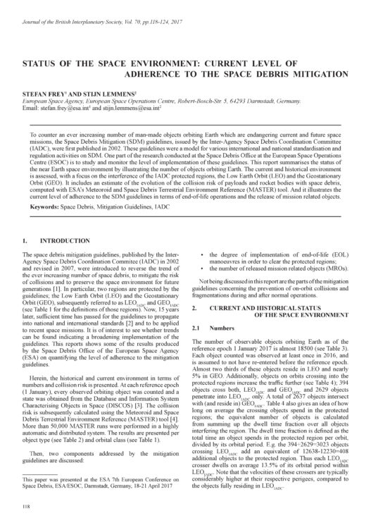 Status of the Space Environment: Current Level of Adherence to the Space Debris Mitigation