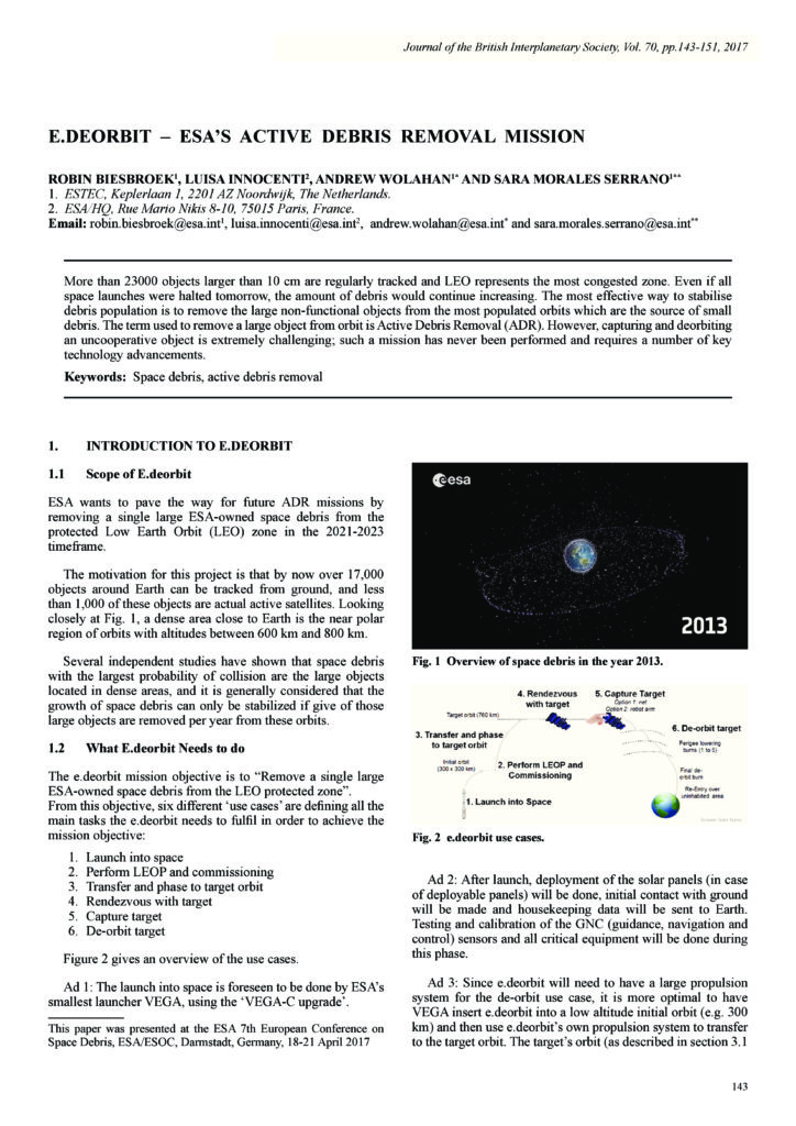 E.Deorbit – ESA’s Active Debris Removal Mission – BIS Shop