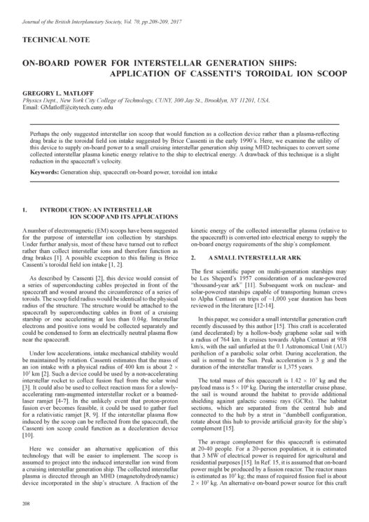 On-Board Power for Interstellar Generation Ships: Applications of Cassenti's Toroidal Ion Scoop
