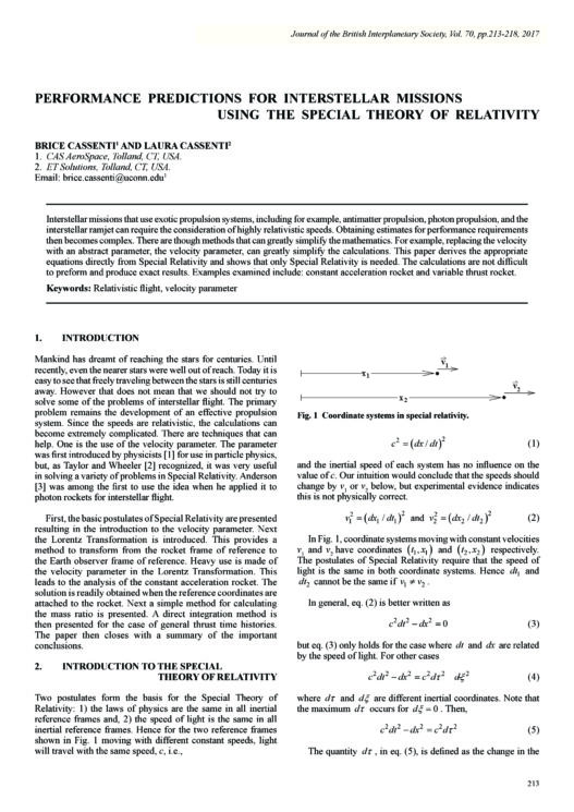 Performance Predictions for Interstellar Missions Using the Special Theory of Relativity