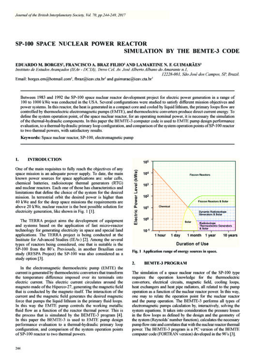 SP-100 Space Nuclear Power Reactor Simulation by the BEMTE-3 Code