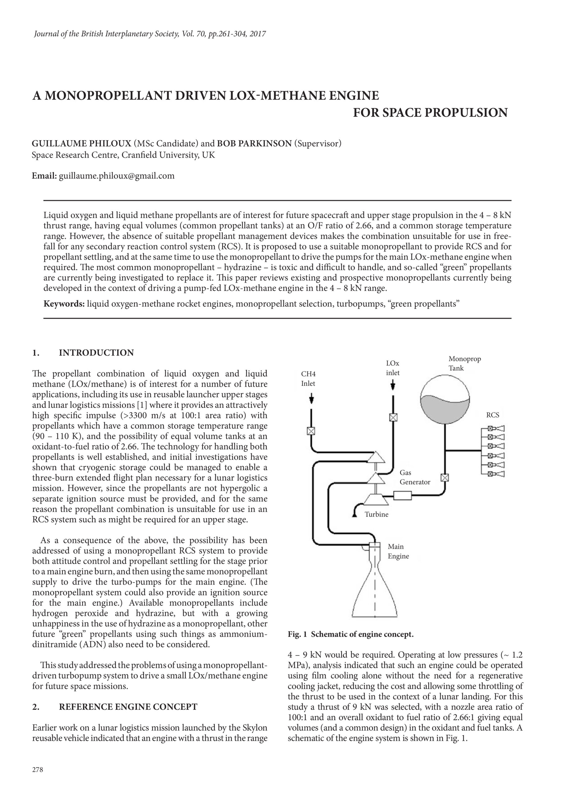 A Monopropellant Driven LOx-Methane Engine for Space Propulsion
