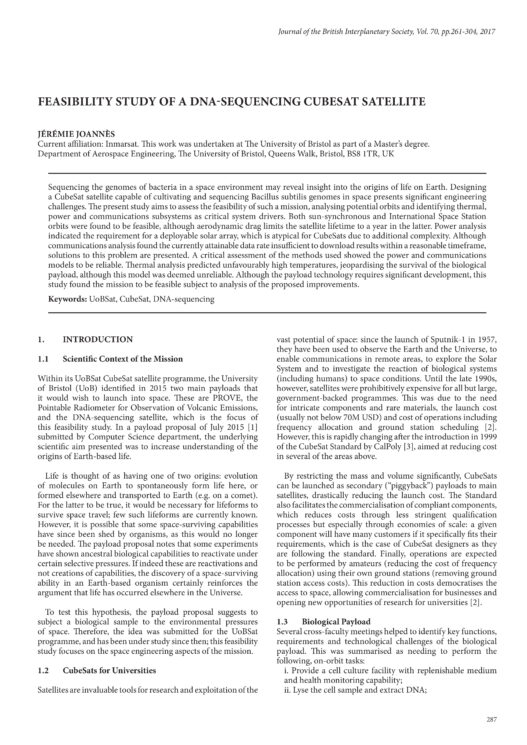Feasibility Study of a DNA-Sequencing CubeSat Satellite