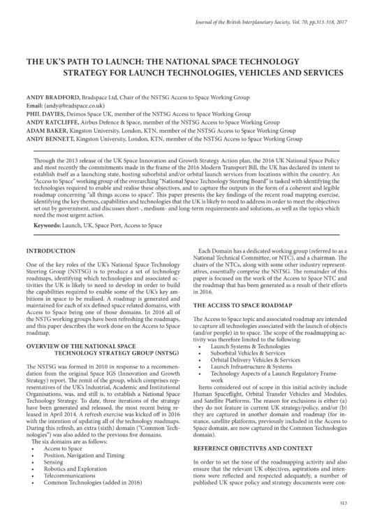 The UK's Path To Launch: The National Space Technology Strategy For Launch Technologies, Vehicles And Services