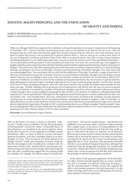 Einstein, Mach's Principle And the Unification Of Gravity And Inertia