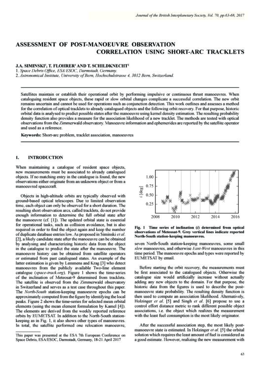 Assessment of Post-Manoeuvre Observation Correlation Using Short-Arc Tracklets