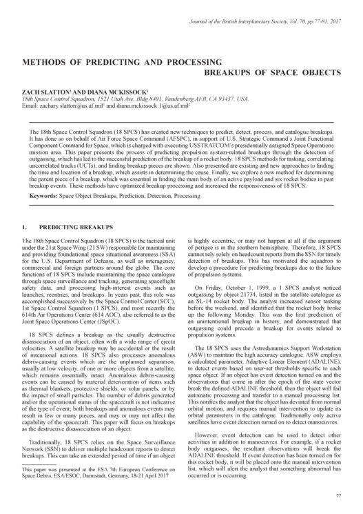 Methods of Predicting and Processing Breakups of Space Objects