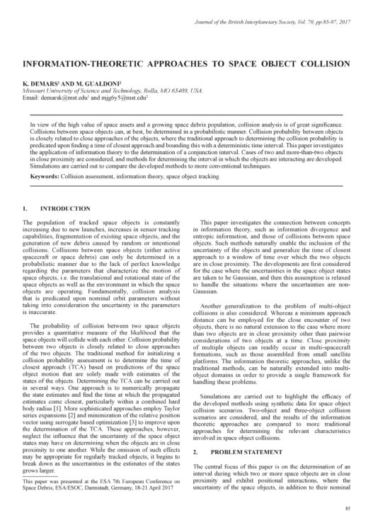 Information-Theoretic Approaches to Space Object Collision