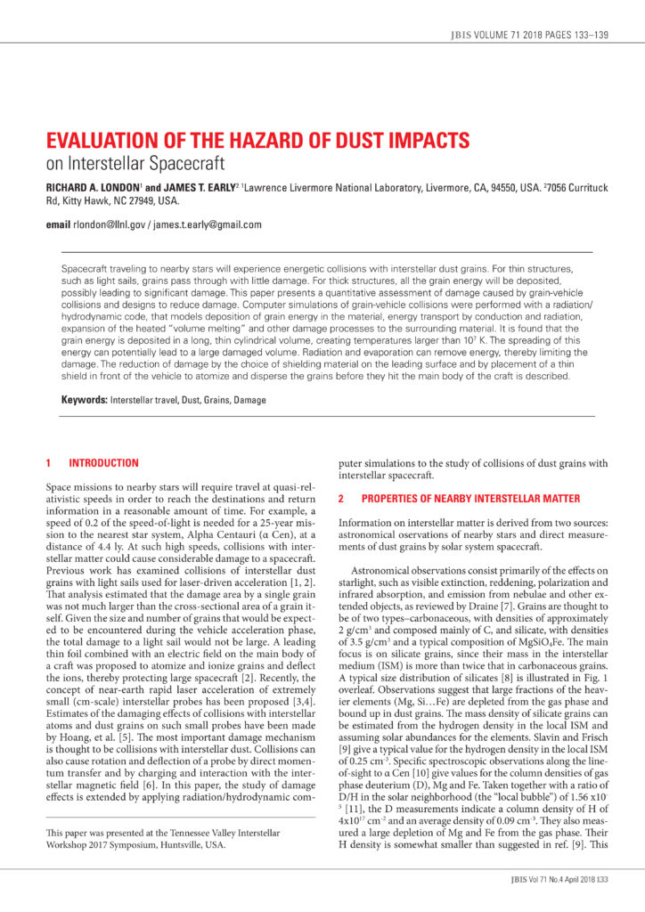 Evaluation of the Hazard of Dust Impacts on Interstellar Spacecraft ...