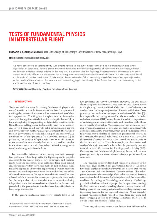 Tests of Fundamental Physics in Interstellar Flight