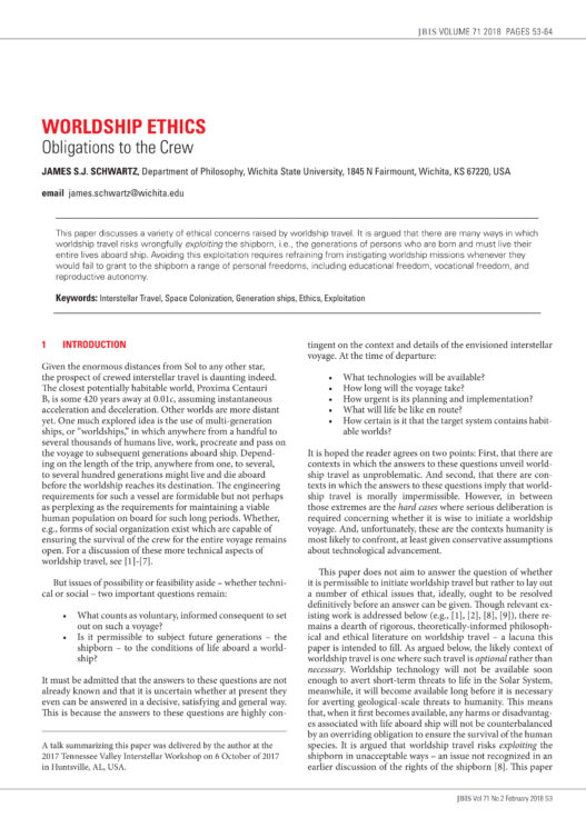 Worldship Ethics: Obligations to the Crew