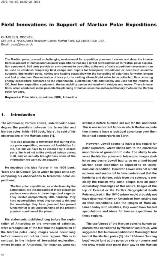 Field Innovations in Support of Martian Polar Expeditions