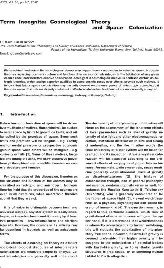 Terra Incognita - Cosmological Theory and Space Colonization