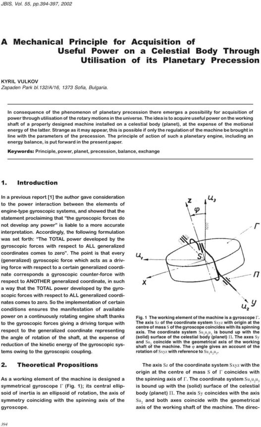A Mechanical Principle for Acquisition of useful Power on a Celestial Body Through Utilisation of its Planetary Precession