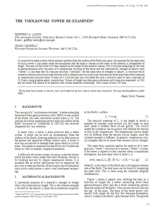 The Tsiolkovski Tower Re-Examined