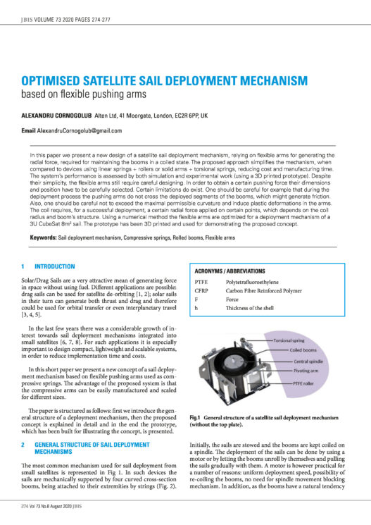 Optimised Satellite Sail Deployment Mechanism based on Flexible Pushing Arms