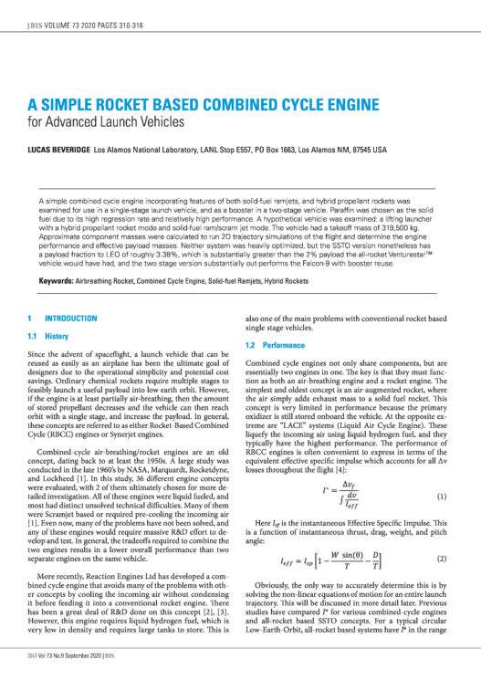 A Simple Rocket Based Combined Cycle Engine for Advanced Launch Vehicles