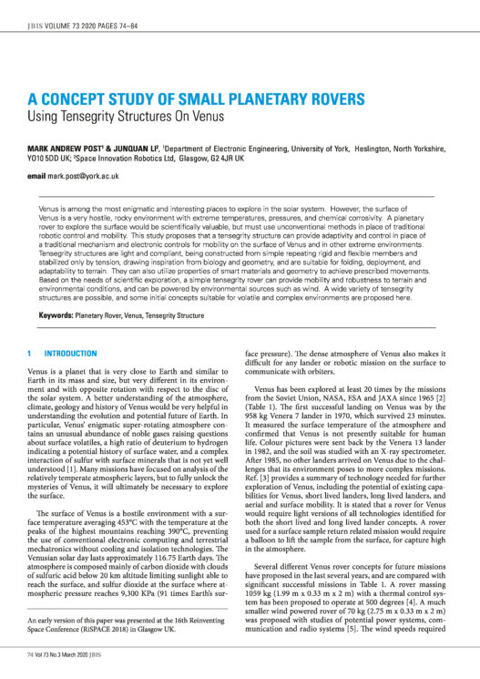 A Concept Study of Small Planetary Rovers using Tensegrity Structures on Venus