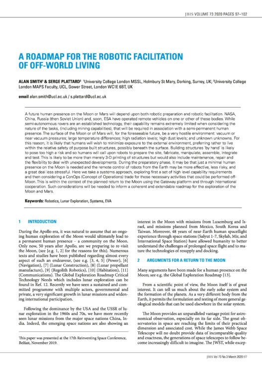 A Roadmap for the Robotic Facilitation of Off-World Living