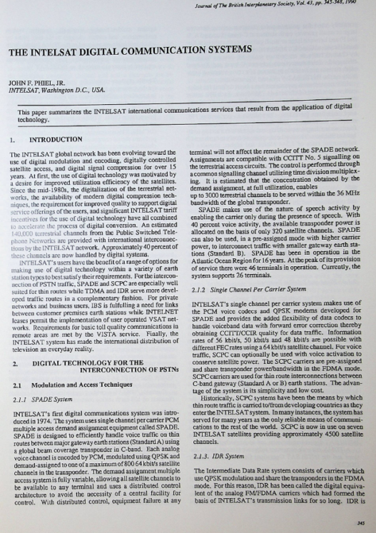 The INTELSAT Digital Communication Systems