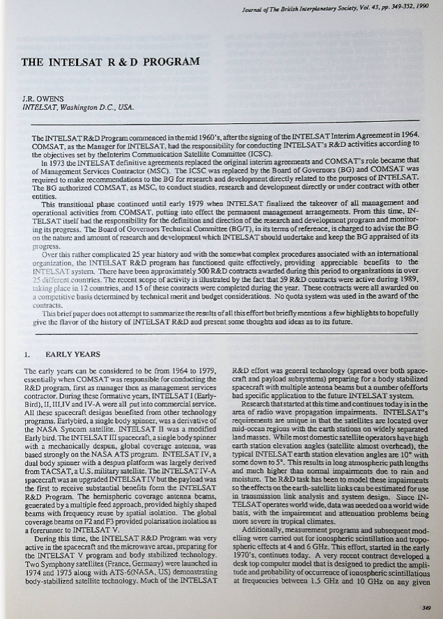 The INTELSAT R & D Program