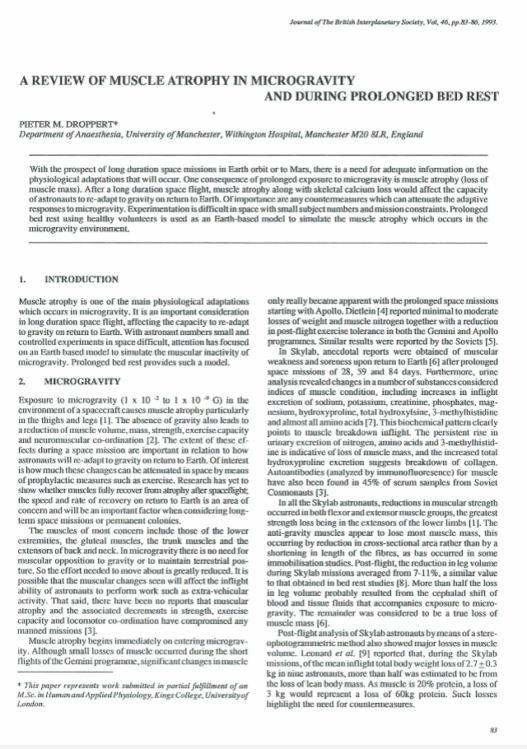 A Review Of Muscle Atrophy In Microgravity And During Prolonged Bed Rest