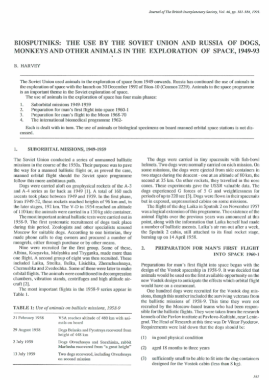 Biosputniks: The Use By The Soviet Union And Russia Of Dogs, Monkeys And Other Animals In The Exploration Of Space, 1949-93