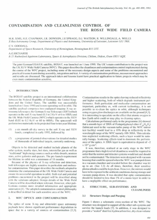 Contamination And Cleanliness Control Of The ROSAT Wide Field Camera