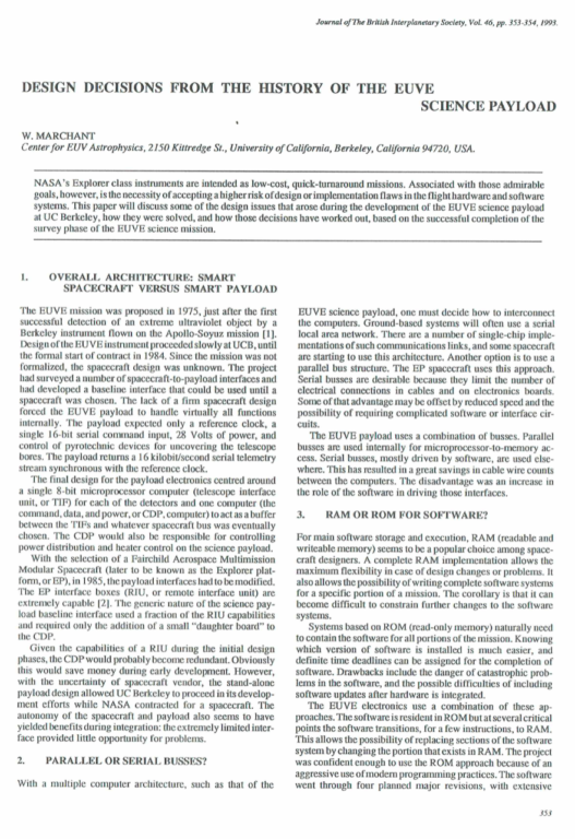 Design Decisions From The History Of The EUVE Science Payload