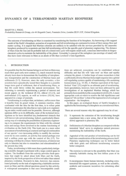 Dynamics Of A Terraformed Martian Biosphere