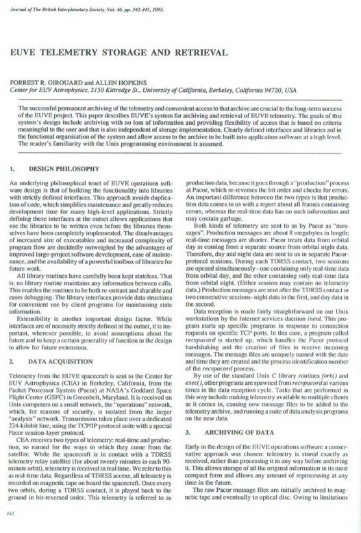 EUVE Telemetry Storage And Retrieval