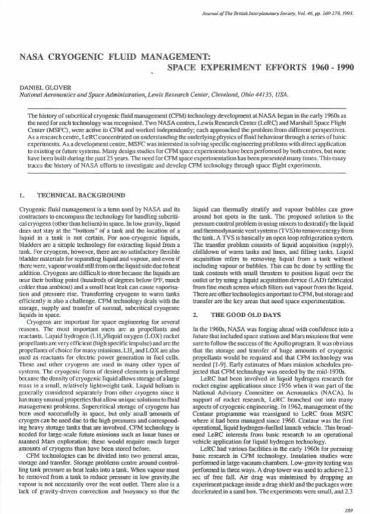 NASA Cryogenic Fluid Management: Space Experiment Efforts 1960-1990