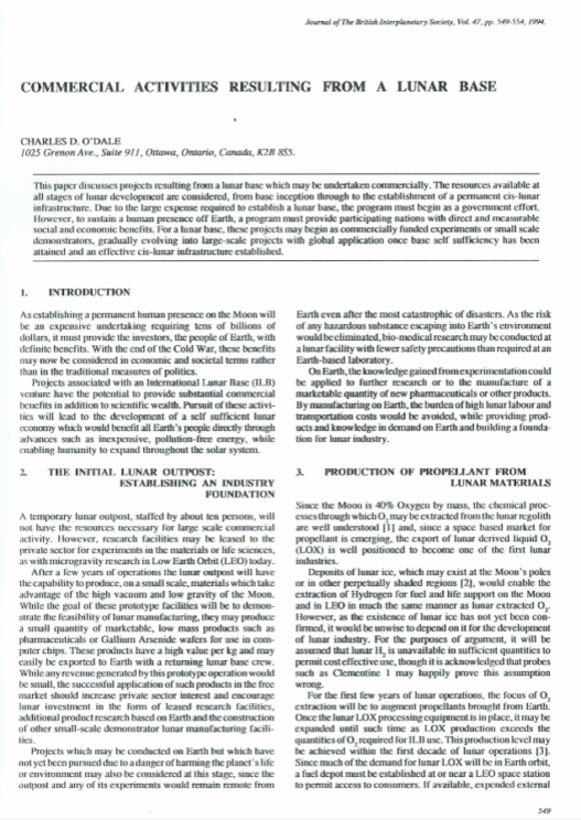 Commercial Activities Resulting From A Lunar Base