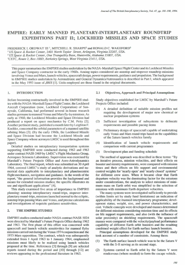 Empire: Early Manned Planetary-Interplanetary Roundtrip Expeditions Part II: Lockheed Missiles And Space Studies