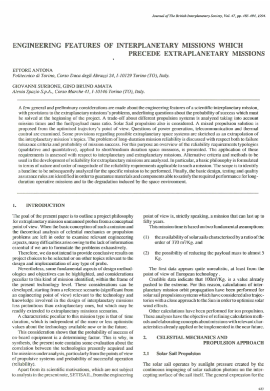 Engineering Features Of Interplanetary Missions Which Precede Extraplanetary Missions