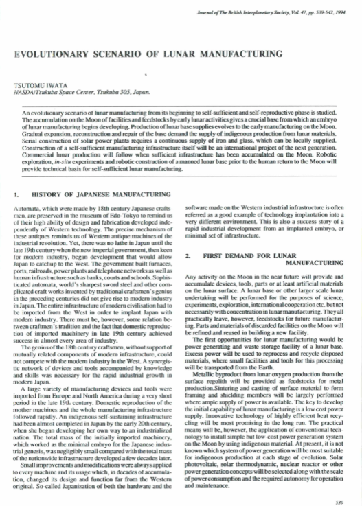 Evolutionary Scenario Of Lunar Manufacturing