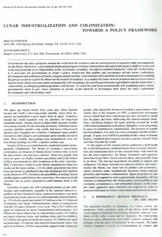 Lunar Industrialization And Colonization: Towards A Policy Framework