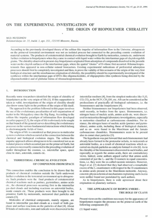 On The Experimental Investigation Of The Origin Of Biopolymer Chirality