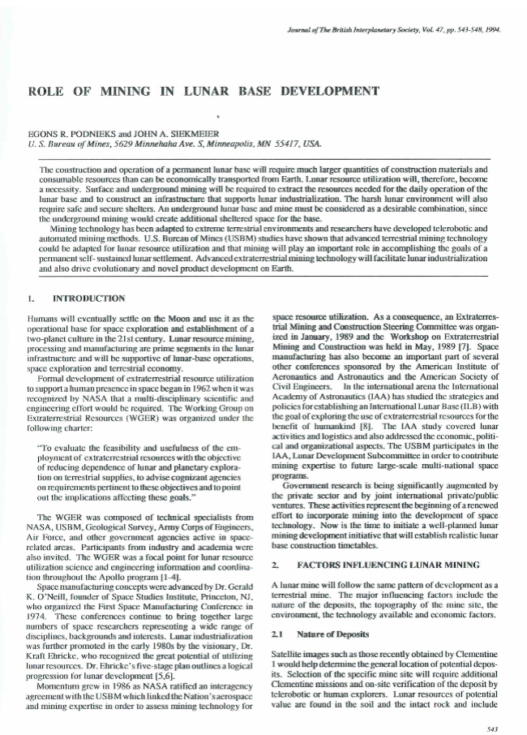 Role Of Mining In Lunar Base Development