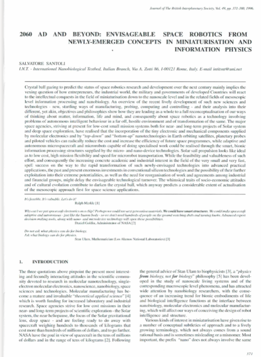 2060 AD And Beyond: Envisageable Space Robotics From Newly-Emerged Concepts In Miniaturisation And Information Physics
